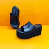 Sandali con zeppa e plateau, pantofole con tacco alto 10 cm, misura grande 35-43, estate bianco nero punta aperta da donna