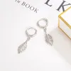 Stud Earrings Silver Needle Zircon Leaf One Piece Tassel Drop Ear Lines Women's Fashion Jewelry