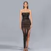 Sexy Mesh-Perspektive, elastisch, umwickelter Hüftrock, High-End-Eleganz, BH, langes Kleid für Damen