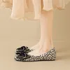 Casual Shoes 2024 Spring And Autumn Women's Korean Style Leopard Bow Crystal Design Ladies' Flats Mary Jane Boat