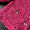 Högkvalitativ fransk chic tweed -vävd rosa kvinnor jacka korta rockar hösten västerländsk mode casual woman kläder 240226