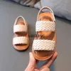 Sandaler flicka flätad öppen tå mode semester sommar ldren platt skor solid färg bekväma utomhus antislip barn skjutande 24229