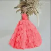 Abiti da ragazza Abito a fiori Abito da ballo champagne Gonfio per matrimoni Applicazioni in tulle Perline Spettacolo per feste Regalo per la prima comunione