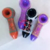 Mais recente colorido heady crânio padrão fumar cachimbos de vidro estilo portátil artesanal seco erva tabaco filtro colher tigela inovador handpipes cigarro titular