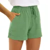 Kvinnors shorts avslappnad lång bomull med hög midja fickbyxor Lossa rakt ben Jean Bib Women