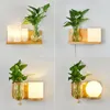 Vägglampa träkonst enkel och kreativ inomhus ljus nordisk e27 dekorativ vardagsrumskorridor gångbalkong växt