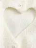 Camicia Cuore Hollow Risvolto Camicia a maniche lunghe Donna 2023 Autunno Elegnat Fiore bianco Gemma manica Top Donna Chic Perla Bottone Cappotti da donna
