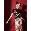 Chinese Trendy Cheongsam Rok Korte Stijl Verbeterd Rood Jong Meisje Bruidsmeisje Avond Qipao Jurk voor Vrouwen 240220