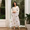 Ubranie etniczne Eid Ramadan Floral Print Maxi Dress Woman Dubai Turkey Kaftan Islamska arabska szata Marokańska Caftan Jalabiya suknia