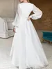 Simple col en V fluide en mousseline de soie été plage robes de mariée avec manches longues Boho une ligne robes de mariée longueur de thé Hi-lo blanc court femmes mariée fête robe de réception CL3343