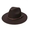 Bérets Lucky ylianji rétro femmes hommes Vintage laine large bord casquette Fedora Panama Jazz melon chapeau marron tricot bande de cuir (57 cm/ajuster)