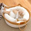 매트 애완 동물 고양이 매트 개 침대 소파 수제 직조 4 계절 아늑한 둥지 바구니 방수 이동식 쿠션 잠자는 집