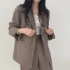 Garnitury S3XL S3XL S3XL Blazer Pants Set Slim Loose Spring Autumn Fashion Casual Elegantchic Black Khaki Beige Pink Coffee