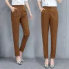 Capris Office Lady for Women 2022春夏新しいソリッドカラーハーレムパンツパッチワークポケットオールマッチドレープスリムハイウエストズボン