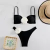 Swimwear femminile sexy Flower Bandeau Thong Bikini 2024 Women Lace-up Sui costumi da bagno Swimming Bareding Bikini Bikini Bijer Biquini