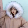 Parkas mulheres inverno 2023 nova parka gola de pele coreana com capuz engrossar jaqueta mulher moda meninas rosa manga longa algodão acolchoado roupas