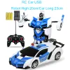 Cars 24CM 1:18 RC Car Toy Remote Transformation Robot One Key Deformation Electric Remotecontrolled Toy Police Cars for Kids Boy E01