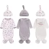 Set Abito da bambino annodato Manica lunga Sacchi nanna per bambini Camicie da notte elastiche super morbide Indumenti da notte per neonato con cappello Set per 012 mesi