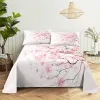 Conjunto de cama rosa flor de cerejeira 0.9/1.2/1.5/1.8/2.0m, impressão digital, lençol liso de poliéster com fronha