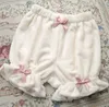 Pantalons pour femmes Automne Hiver Corail Polaire Chaud Lolita Shorts Femmes Doux Double Face En Peluche Pyjamas Shorts Mignonnes Filles Taille Élastique Bow Bloomers