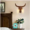 Wall Lamp Retro Wooden Bull Head LED With Switch American Creative Wood Animal Sconce Light Corridor Aisle Decoration Lighting