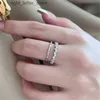 Anneaux Double rangées d'anneaux de mariage bijoux de luxe en argent véritable anneaux scintillants coupé blanc 5A zircon cubique pour les femmes bague de fiançailles ami boîte-cadeau 240229