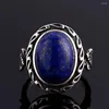 Bagues de cluster Naturel 11x15mm Lapis Bague 925 Sterling Argent Vintage Libellule Pour Hommes Femmes Cadeau Bijoux En Gros Goutte