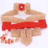 Dudo Jewelry Sets Vintage Gold Orange / Beige Red Necklace Set For Wedding Crystal Beads Handmade African Jewellery Set