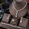 Janekelly 4pcs Bridal Zirconia Full Jewelry Sets For Women Party Luxury Dubai Nigeria CZ Crystal Wedding Necklace 240220