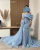 2024 ASO EBI Light Sky Blue Mermaid Dress PROM Kryształów wieczór Formalne przyjęcie Drugi przyjęcie 50. urodziny suknie zaręczynowe sukienki szatą de soiree ZJ84