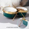 Supplies Ulmpp Cat Ceramic Bowl Pet Feede with Metal Stand Elevated Kitten Puppy Food Feeding Raised Dish Safe NonToxic Dog Supplies