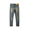 Spanien designer män jeans retro blå nödställda jeans raka jeans bantar stretch denim byxor bakficka klassisk logo stål stämpel man hommes casual byxor