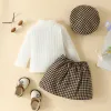 Sets Mababy 6m3y NOUVEAU-né enfant bébé filles de vêtements de vêtements en tricot à manches longues chutes tops jupes à carreaux