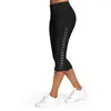 Women's Leggings Lace Up Capri Plus Size Casual High Waist Women Side Bandage Mid-Calf Bottoms Trouser Solid Black