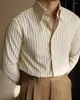 Men's Dress Shirts 2024 Men Spring Autumn Fashion Long Sleeve Striped Business Casual Blouses Male Formal Wear Slim Fit P269