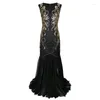 Casual Dresses Women Vintage 1920-talet Great Gatsby Dress 20s Fapper Party Formal Sexig O-Neck ärmlös pärlstav paljett Mesh Mermaid