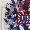 Couronne de fleurs décoratives pour porte américaine, avec drapeau patriotique, pour décoration du jour commémoratif, de l'école, du jardin du travail