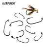 Fishhooks Wifreo 200/500pcs Fly Fishing Islak Sinek Kanca Barbless Sinek Bağlama Jig Hook Siyah Nickle Sinek Bağlama Malzeme Boyutları #10 #12 #14 #18 #18