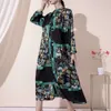 Womens Casual Pleated Long Printed Dress Satin Personalized Printed Flowing Cardigan Shirt Color FZ229100