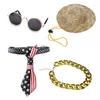 Dog Apparel Fashion Summer Sunglasses Collar Chain Straw Hat Tie Set Classic Funny Pet Accessories For Small Medium Cat Pupp