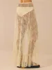 Skirts Women's Lace Sheer Long Summer Vintage Asymmetrical Hem Ruffle High Waist Midi Solid Color Flowy Streetwear