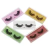 Falska ögonfransar 3D Mink Lashes Colorf False Eyelash Packaging Box i BK 10 Style med Mticolor Base Card Handmade Wholesale Makeup Eye Dh5ob