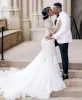 Luksusowe sukienki ślubne suknia ślubna z ramion dekolt w kształcie dekoltu z koralikiem Szyna Satyna wykonana na zamówienie rozmiaru rozmiaru de novia