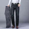 Men's Jeans Winter Fleece Straight for Business Brand Thickened Comfortable Veet Baggy Casual Denim Trousers Male