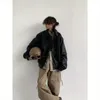 Jaqueta de couro da motocicleta dos homens bombardeiro piloto retro solto plutônio curto casaco japonês casual streetwear multi bolso tendência outwear 240223