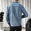 Mannen Denim Jassen Casual Effen Kleur Revers Single Breasted Blue Jeans Jas Mannen Lente Herfst Slim Fit Katoen Uitloper Jassen 240222