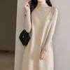 Casual Dresses Elegant Solid Ribbed Knitted Short Dress For Women 2024 Long Sleeve High Neck Mini Fashion Autumn And Winter Lady R111