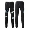 Jeans Miri Jeans Diseñador Bordado Moda Moda Men de estilo de mezclilla de lujo Biker desgastado Biker Black Blue Jean Slim Fit