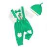 Kledingsets Baby Boy Irish Day Outfit Clover Letter Print Rompers en elastische Suspender broek beanie hoed set herfst lente kleding