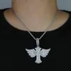 Iced Out Angel Wing Cross Necklace for Men Women Prong Setting Cubic Zirconia Silver Plated Pendant Hip Hop Jewelry 240226